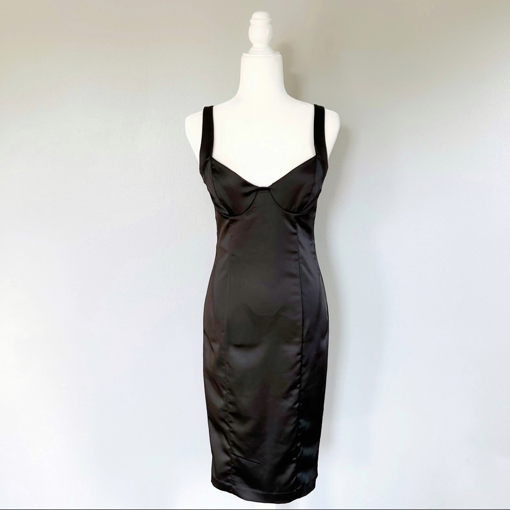 Zara Black Satin Corset style Tube Midi Dress